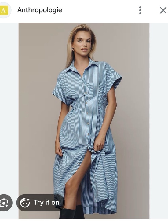 Anthropologie Dresses & Skirts - Anthropologie Blue and White Striped Midi Shirt Dress